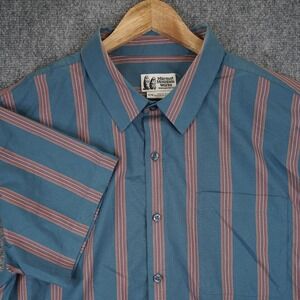 Marmot Mountain Works Mens XL Short Sleeve Striped Button Up Shirt Teal Blue